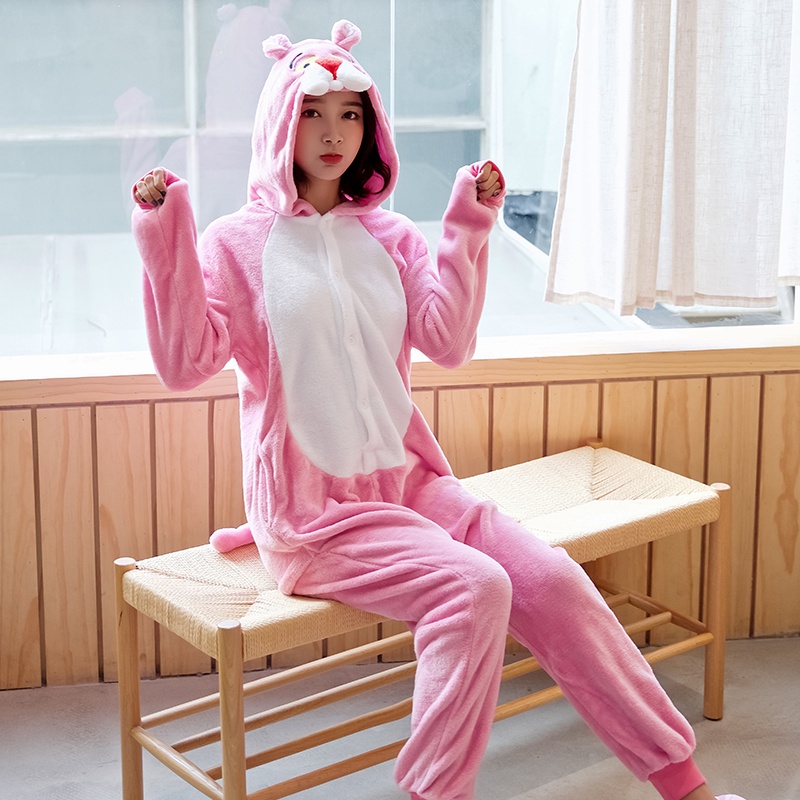 Animal Kigurumi Pantera Rosa Dibujos Animados Onesies Mujeres