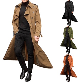 Hombres Casual Trench Coat Invierno Chamarra Larga De Doble Pecho Abrigo