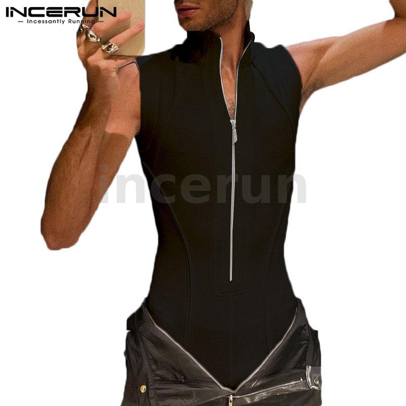 INCERUN Mono Sin Mangas Con Cremallera De Cuello Alto Para Hombre