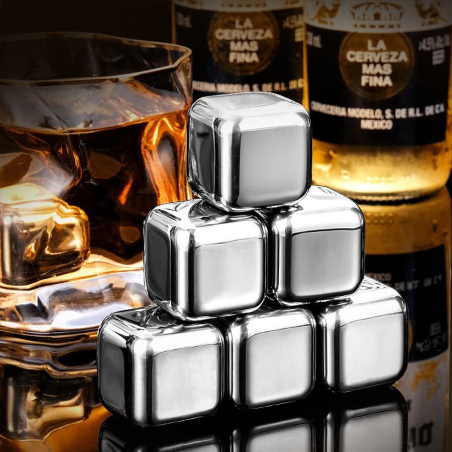 Cubitos de hielo reutilizables, piedras de whisky de acero inoxidable con  pinzas, regalos para hombres, cubos de hielo de metal, juego de 8