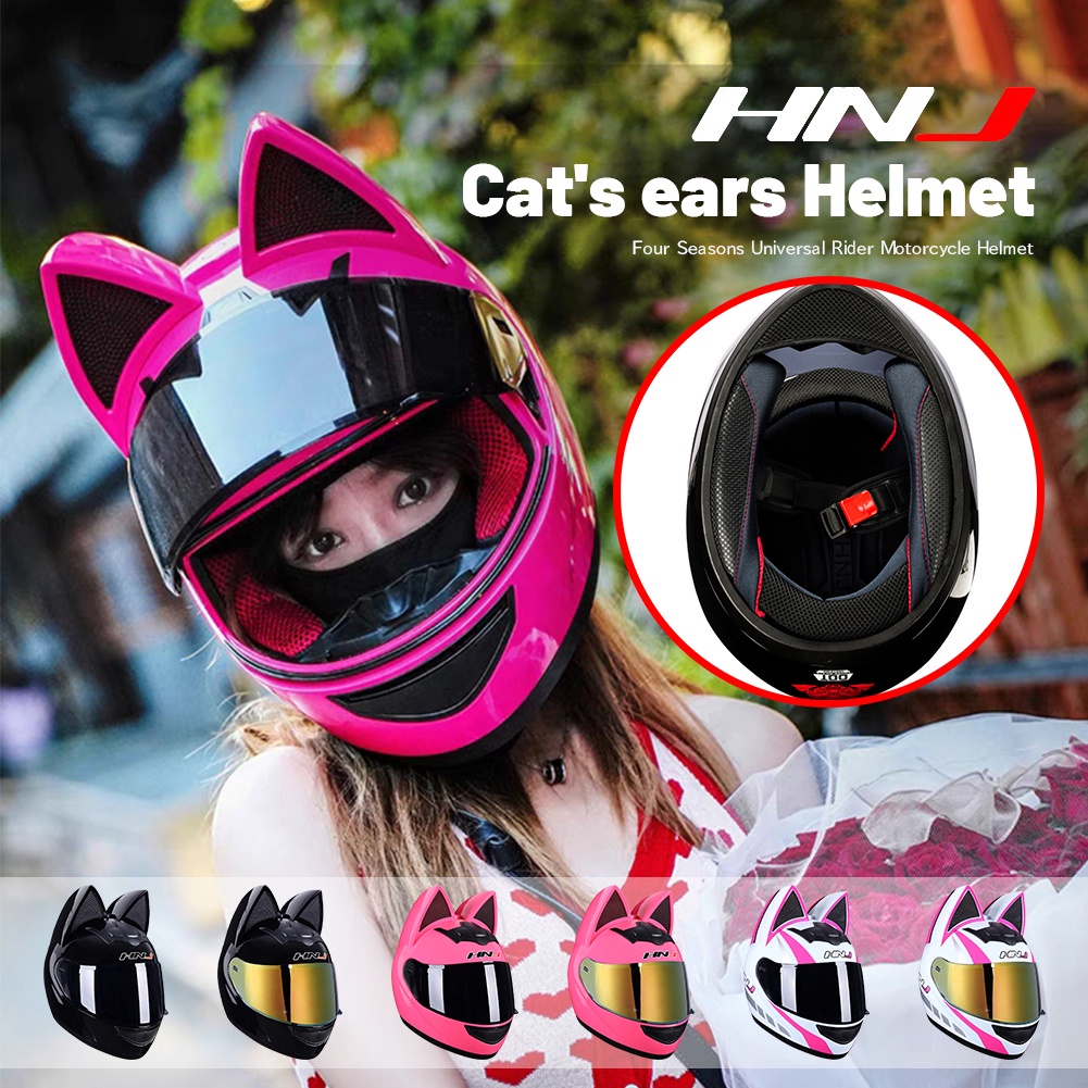 Casco de moto con orejas de gato, casco de motocicleta para hombre