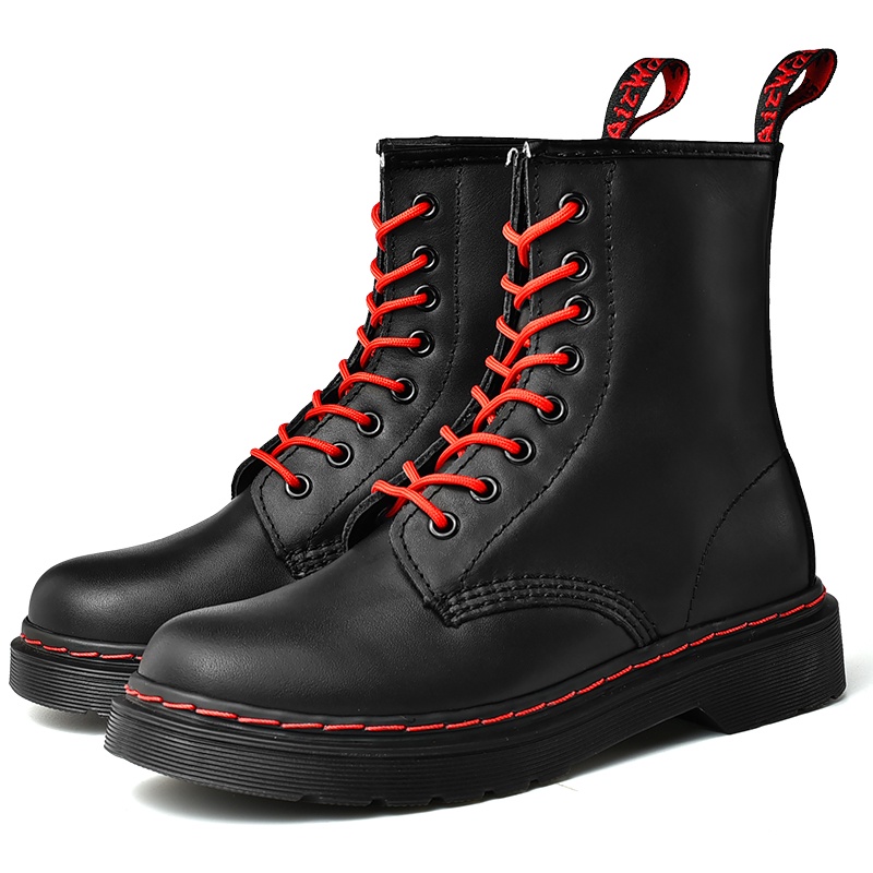 Listo Stock pareja Martin botas linea roja DR.MARTENS Martin botas de cuero genuino Martin botas hombres mujeres de cuero genuino monos de cuero de vaca pareja de alta parte superior Martin botas form...