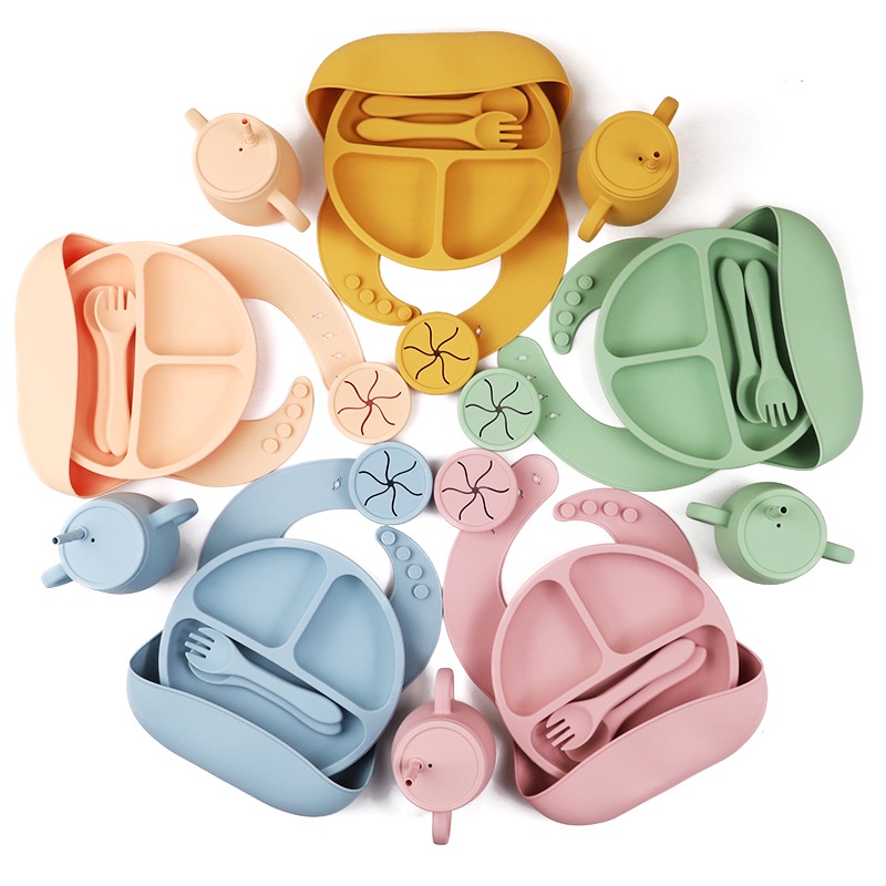 Set De Vajilla De Silicona Para Bebé: Plato Con Ventosa, Cubiertos, Chupete Fruta Y Bolsa De Viaje