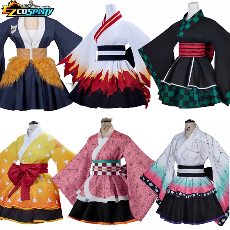 Anime Kanroji Mitsuri Cosplay Disfraz Cosplay Sexy Costume Mujeres Negro  Vestido Blanco Kimono