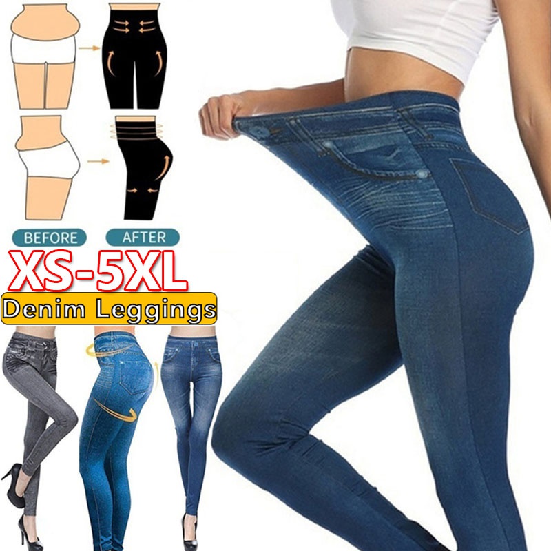 Leggings Flacos Para Las Mujeres Jeans De Mezclilla Look Pantalones Con  Bolsillos Slim Fit Totalmente Moldeando Pull-on Jeggings Fitness Talla  Grande