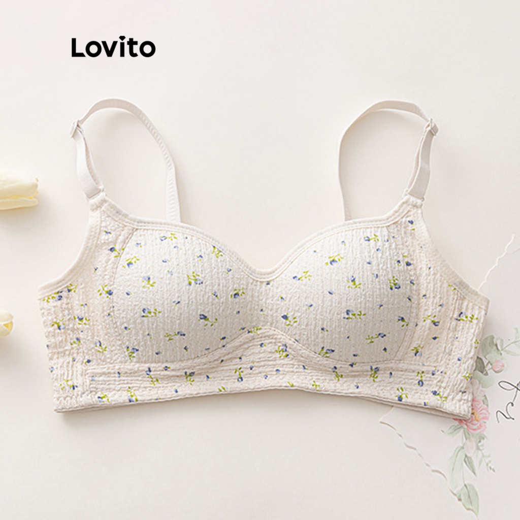 thumbnail image 1 of Lovito Sujetadores Sin Aros Florales Ditsy Casuales Para Mujer LNA10051 (Blanco Roto/Rosa/Verde), 1 of 5