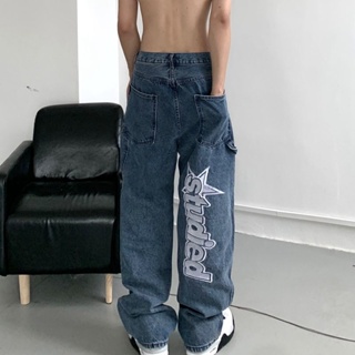 Streetwear Holgado Jeans Hombres Moda Coreana Suelta Recta Pierna