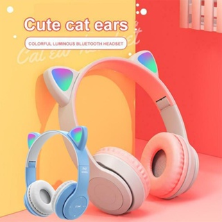 Auriculares inalámbricos con orejas de gato, cascos con luz Flash, control  de micrófono, estéreo LED, música