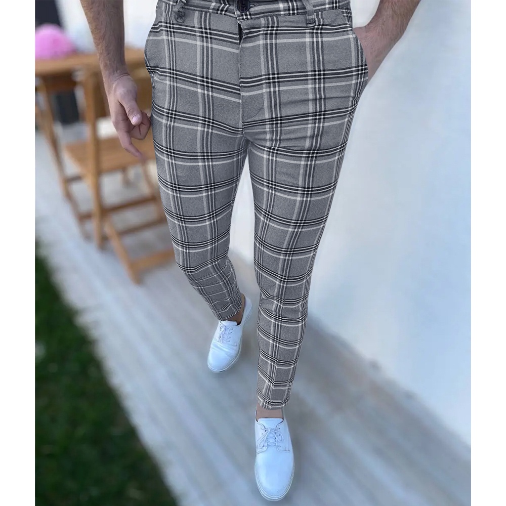 Nuevo Primavera Otoño Hombre Casual Traje A Cuadros Pantalones De