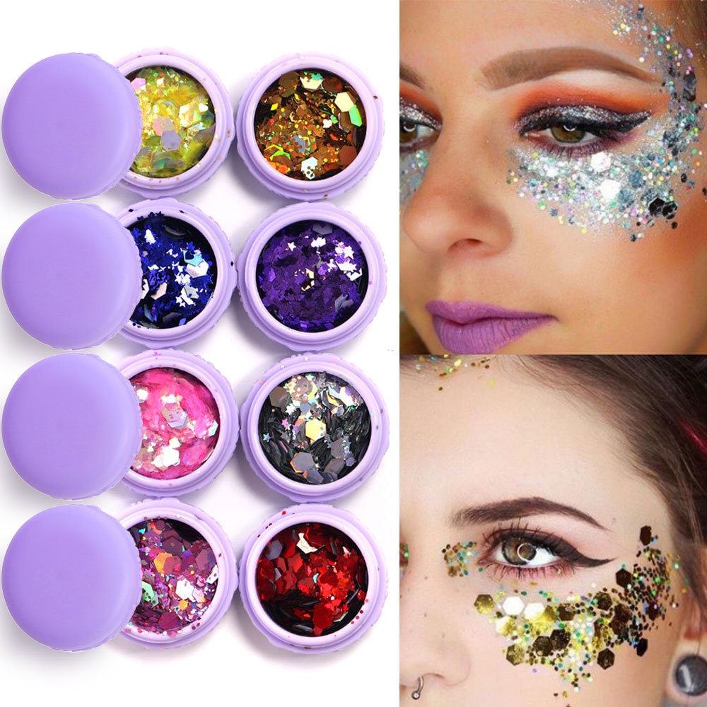 Gel de purpurina facial, 3 frascos de maquillaje holográfico con purpurina  gruesa para cuerpo, cabello, cara, uñas, sombra de ojos, lentejuelas de