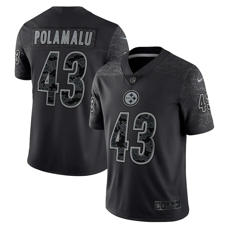 Jersey de hombre Pittsburgh Steelers Troy Polamalu 43 jugador nombre bordado negro