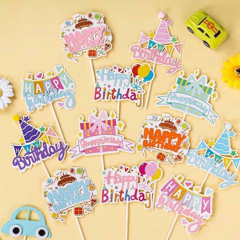 Topper Feliz Cumpleaños Acrílico Color + Base Madera - Lovely Toppers