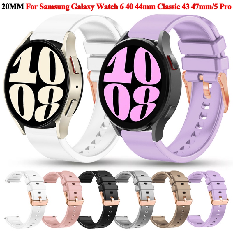 Correa De 20mm Para Samsung Galaxy watch 6/5/4 44mm 40mm 5 Pro 45mm Pulsera De  Silicona 4/6 Clásico 43mm 47mm 42mm 46mm Banda Deportiva De Engranaje