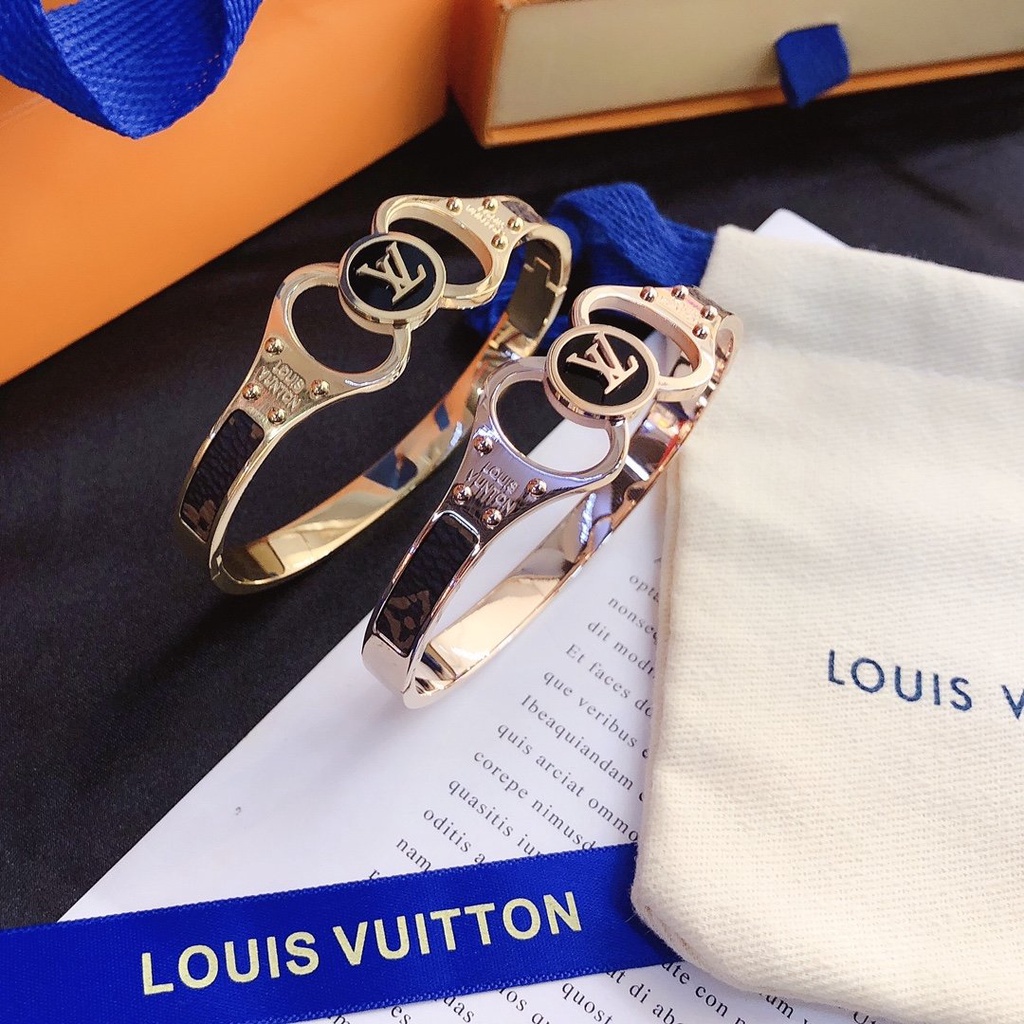 Casual Louis Vuitton Pulsera Delicada Brazalete Hueco LV Monogram Letra  Logo Pulseras De Acero De Titanio