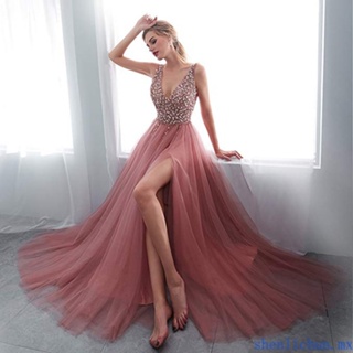 Vestidos Largos De Las Mujeres Fiesta De La Boda Año Nuevo 2022 Vintage  Chic Satén Rojo Maxi V-Cuello Bronceado Banquete Noche Elegante Vestido De