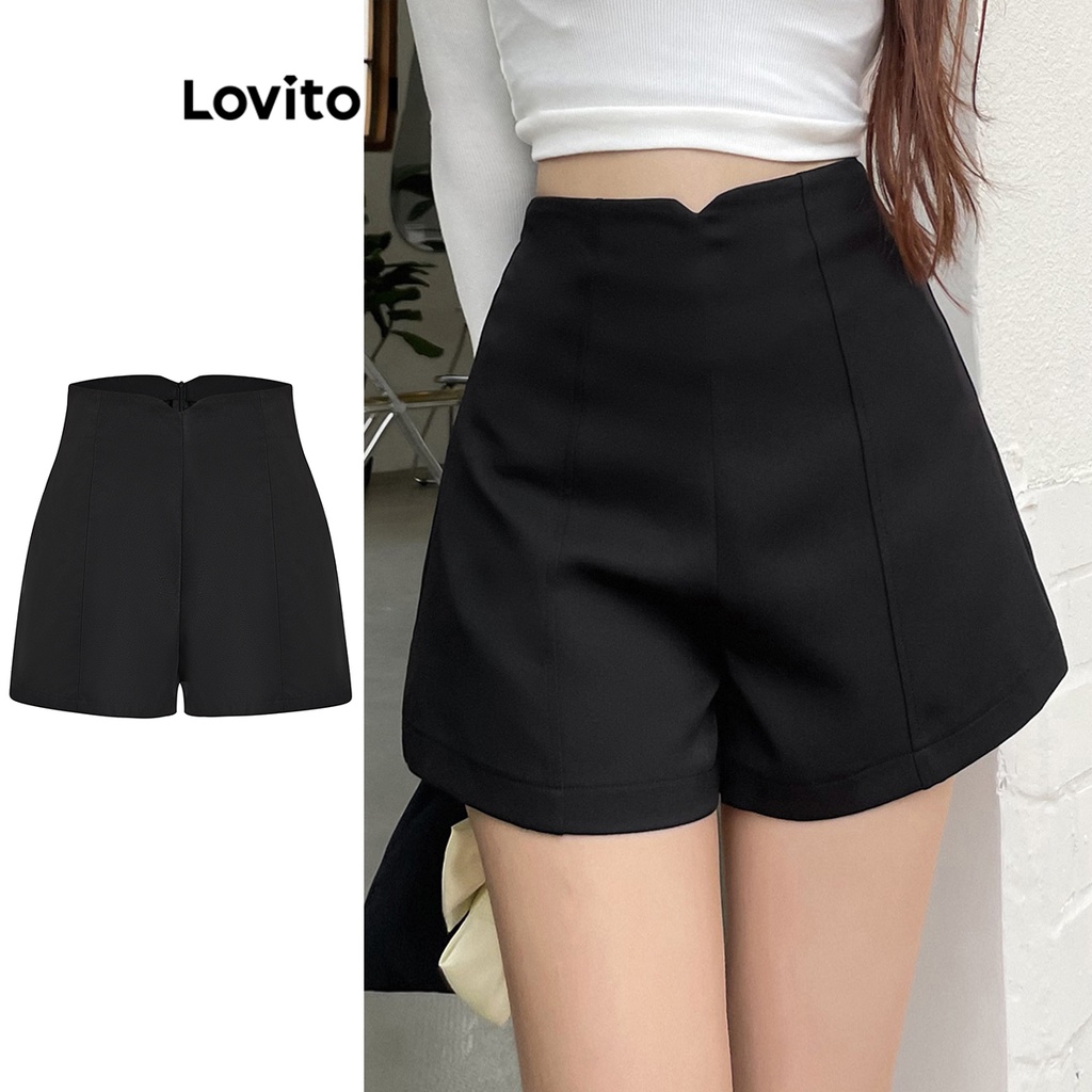 Lovito Shorts Casuales Lisos Básicos De Cintura Media Para Mujer