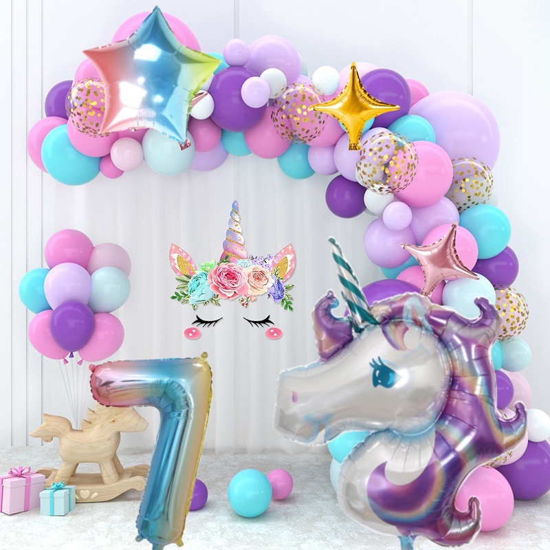 Globos Decoración De Cumpleaños Fiestas Para 1 Año Niña Número Rosados  Unicornio