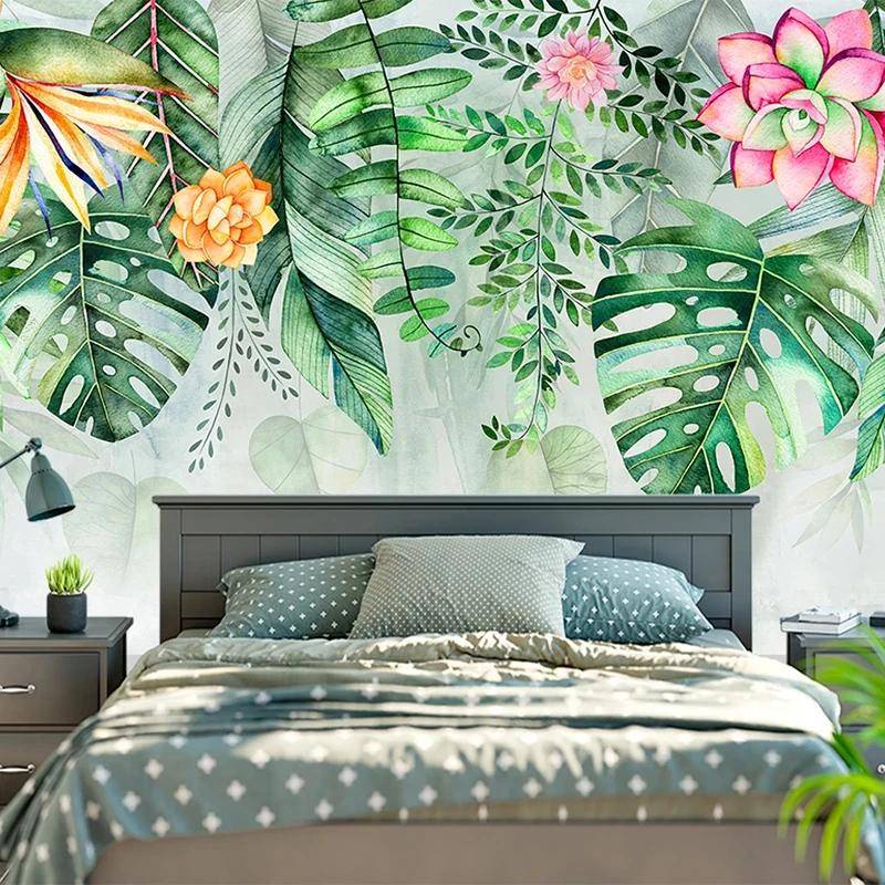 Papel pintado de hojas verdes, Mural de pared, pelar y pegar, decoración  para sala de estar y dormitorio, diseño de arte de pared moderno, tamaño  personalizado -  México