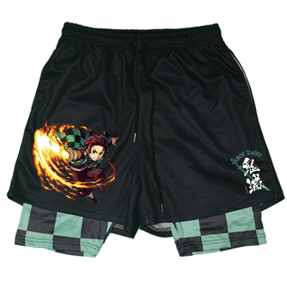2 In 1 Anime Gymshort, 2 In 1 Hardloopshort For Heren Sneldrogende Atletische Shorts Met Voering(Style 4,L