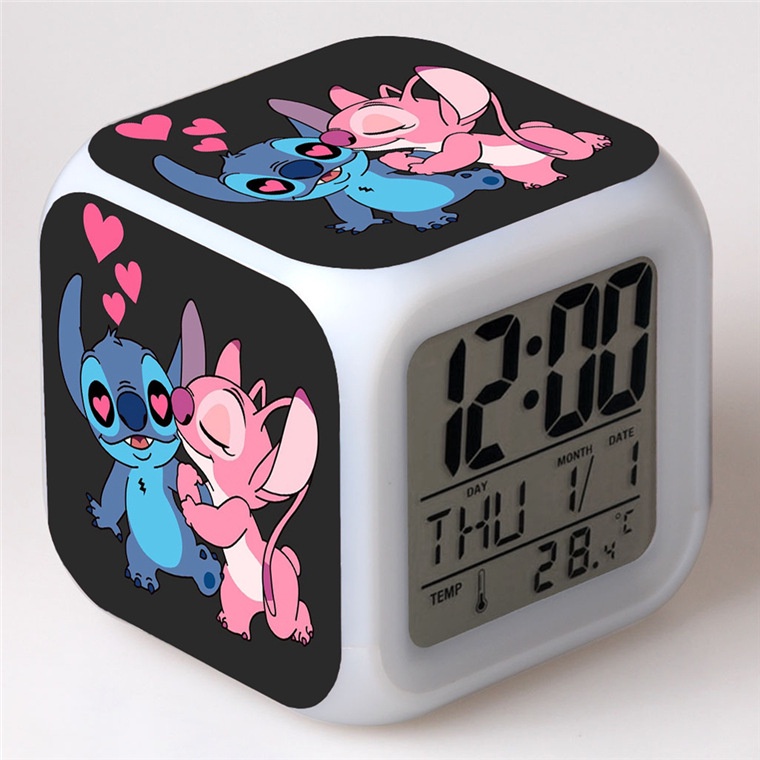 Disney-Reloj Despertador de Lilo Stitch, luz Digital LED que