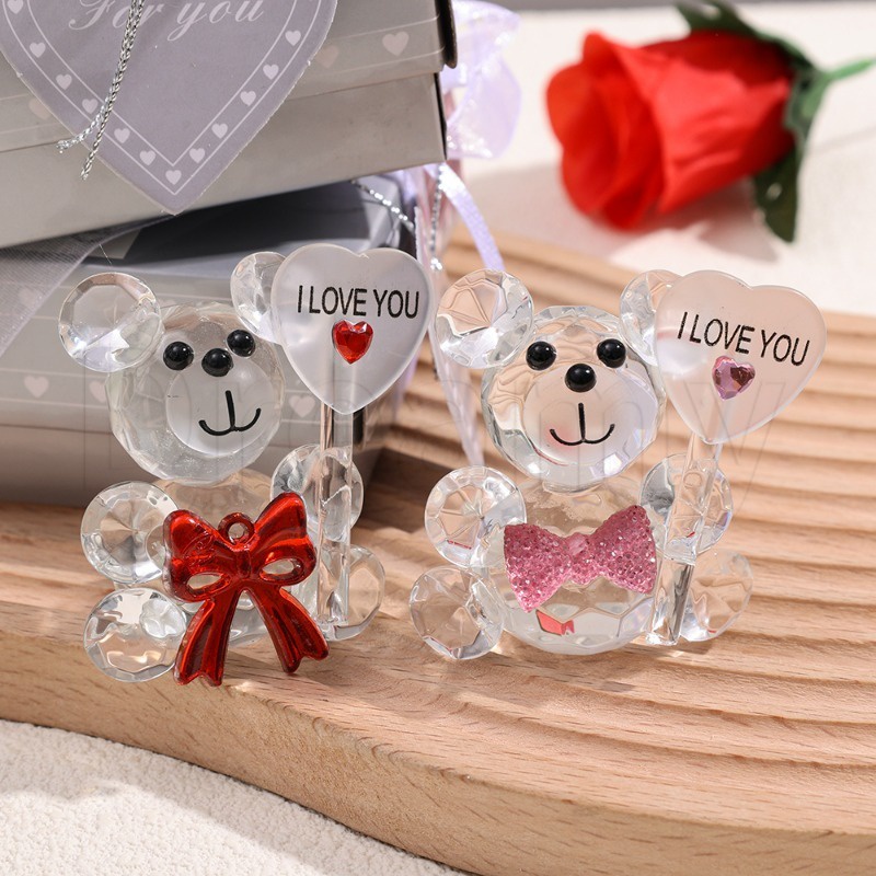 Regalos para el día de San Valentín, regalos de oso de rosas para mujer,  oso de flores de rosas con caja, collar con texto en inglés I Love You