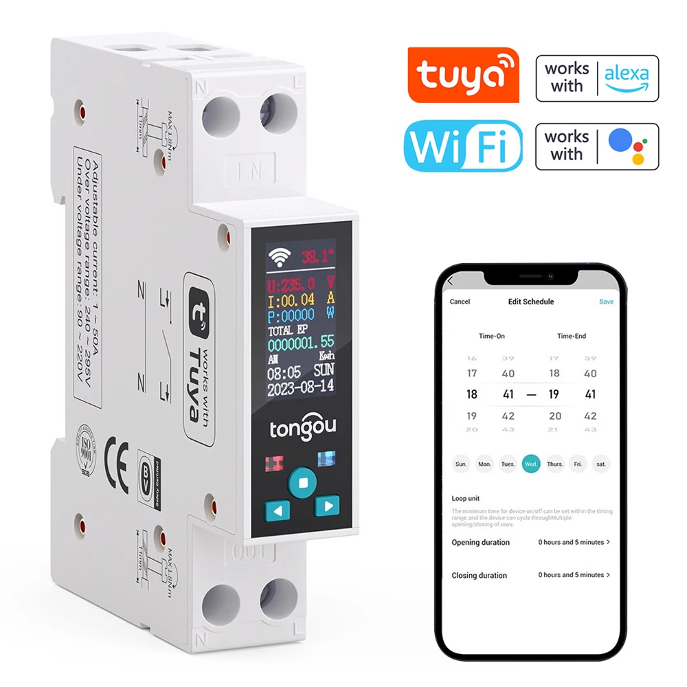Tuya Smart Life Medidor de energía Wifi bilateral 80A con abrazadera Ct Kwh  Monitor de consumo de electricidad