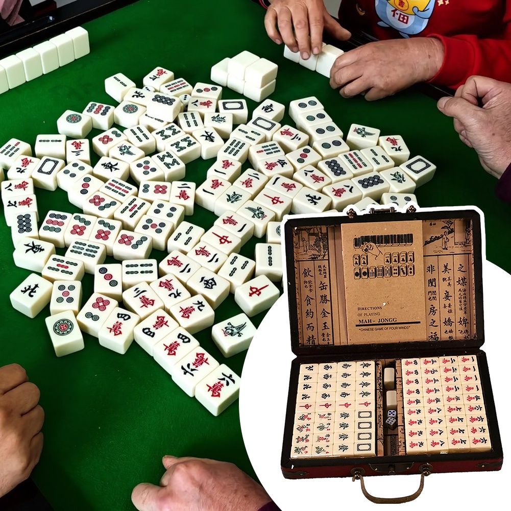 Entretenimiento Mahjong Azulejos Con Mango Estuche De Almacenamiento