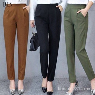 Pantalones elegantes de oficina para mujer, Pantalón recto de cintura alta,  ajustado, de pierna ancha, color negro, traje informal coreano con