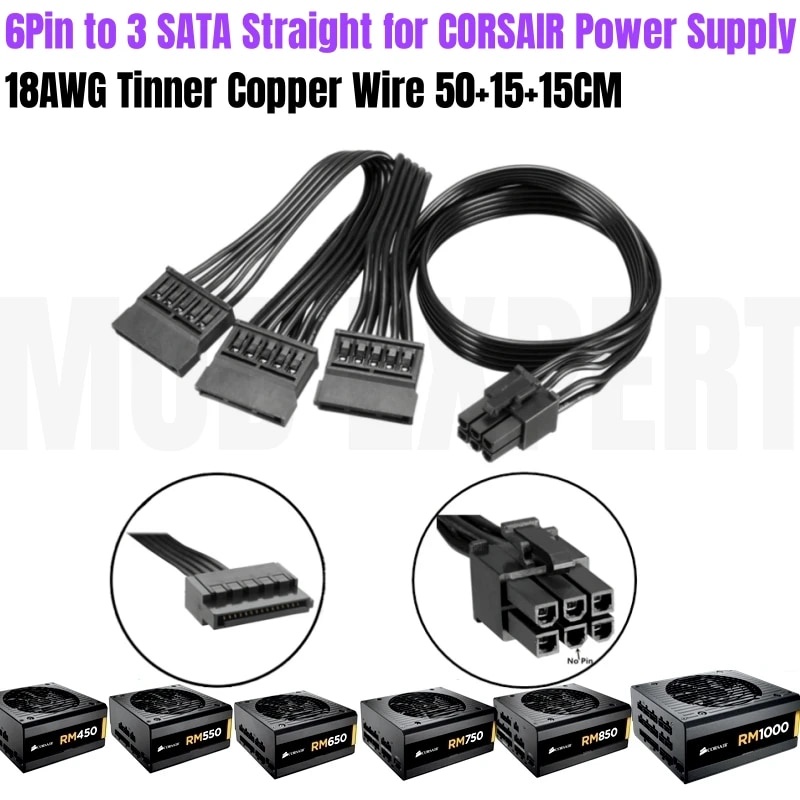 Cable De Alimentación De Disco Duro SSD De 6 Pines A 3 SATA Para