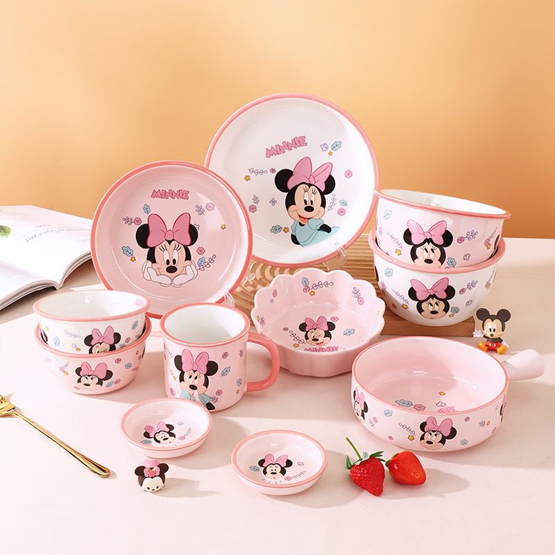 Disney-vajilla de cerámica con dibujos animados de Mickey Mouse y Minnie  Mouse, cuenco de arroz, tazón de postre, tazón pequeño para el hogar