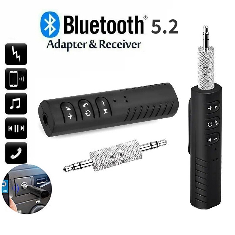 Actualizado3.5mm Coche Auxiliar Inalámbrico Bluetooth 5.2 USB Receptor  Transmisor De Audio Estéreo BT Kit De Aux Llamadas Manos Libres Portátil  MP3 Reproductor De Música