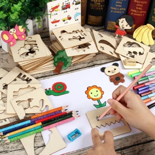20 piezas de plantillas de dibujo de madera para bricolaje, conjunto de  herramientas de dibujo de plantillas para niños, regalos educativos de  graffit