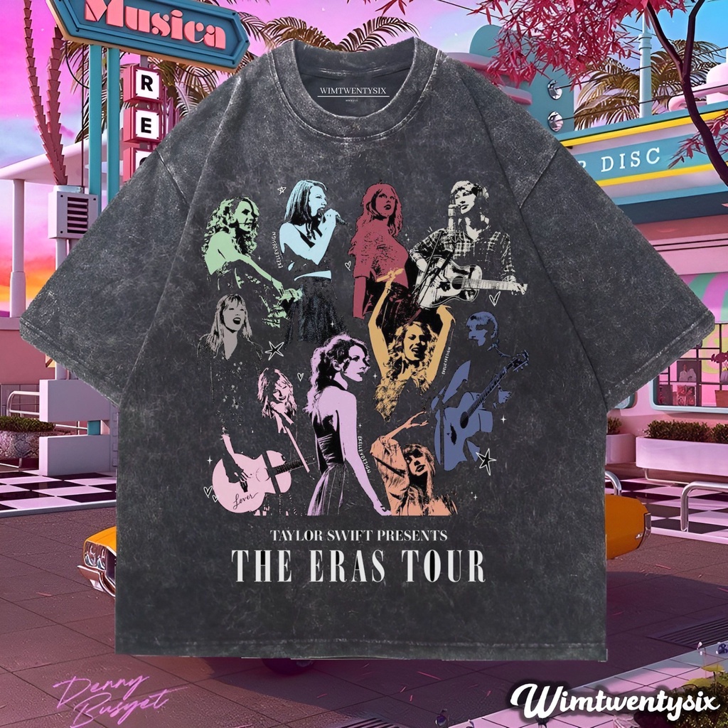 thumbnail image 1 of Wimtwentysix " taylor swift tour of world " Camiseta De Lavado De Gran Tamaño | Vintage, 1 of 2
