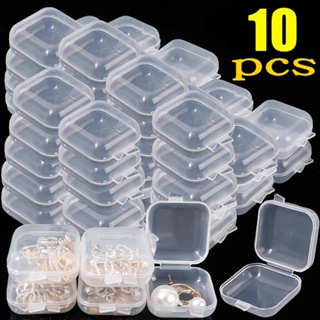 Caja pequeña de plástico transparente, organizador de almacenamiento  multiusos, estuche de cuentas de joyería de plástico