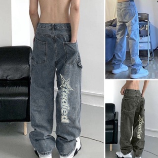 Pantalones de pierna ancha bordados con letras y2k para hombre