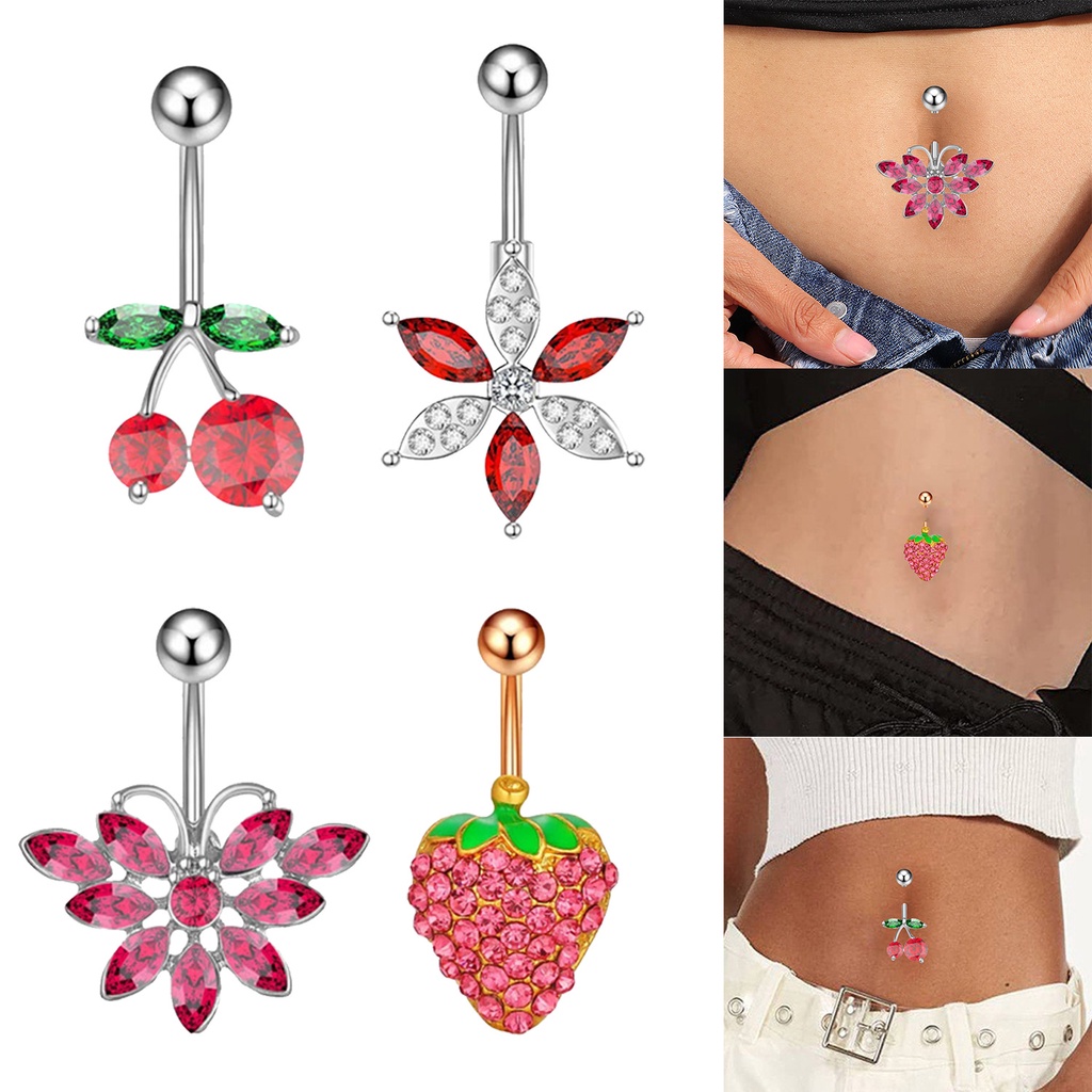 1Pc Moda Sexy Acero Inoxidable Rojo Cereza Diamantes De Imitacion Vientre Piercing Ombligo Una Joyeria Del Cuerpo Shopee Mexico