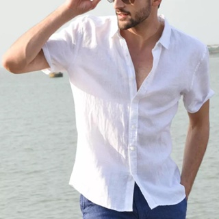 Blusas para Hombre, Elegantes, informales lino y algodón Camisetas lisas,  Camisetas holgadas botones ropa Top tipo