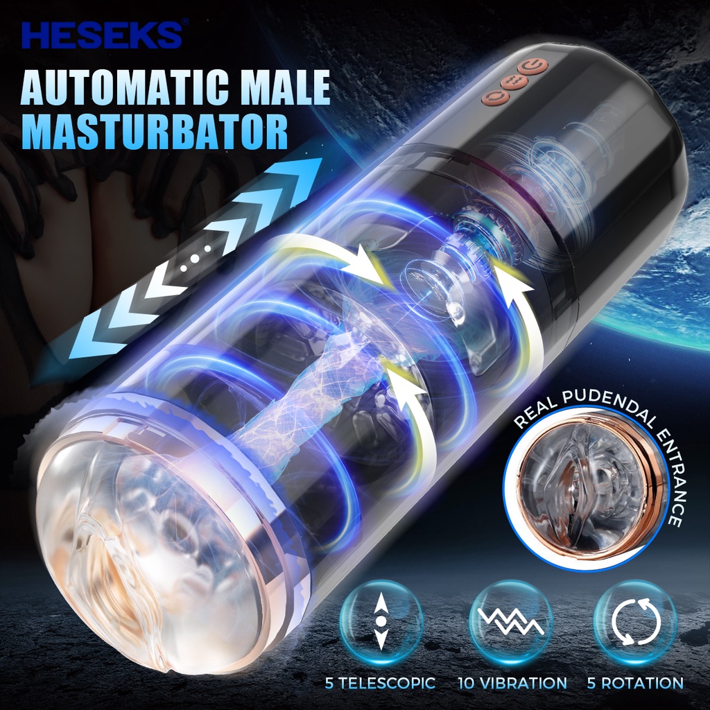 Heseks 5 Rotación Telescópica 10 Vibración Masturbador Masculino