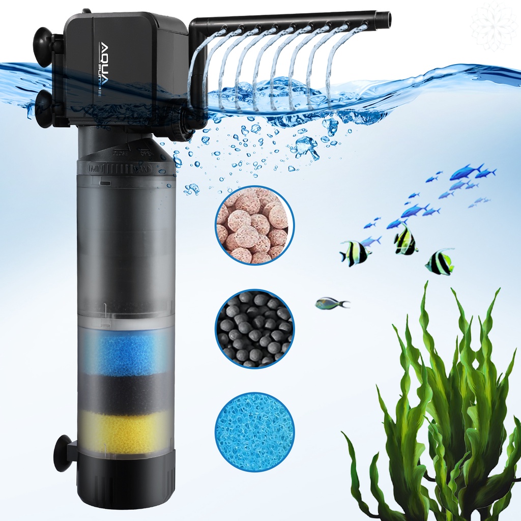 Filtro de acuario de 20 W: filtros de tanque de peces de 3 etapas con modo  de aireación, oxigenación y lluvia, filtro sumergible de acuario de 320 GPH