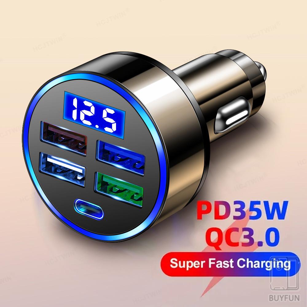5 in 1 Car Charger 250W 4USB PD Fast Charging Adapter Type C Auto Mobile car Phone Charger QC 3.0 Shopee Mexico