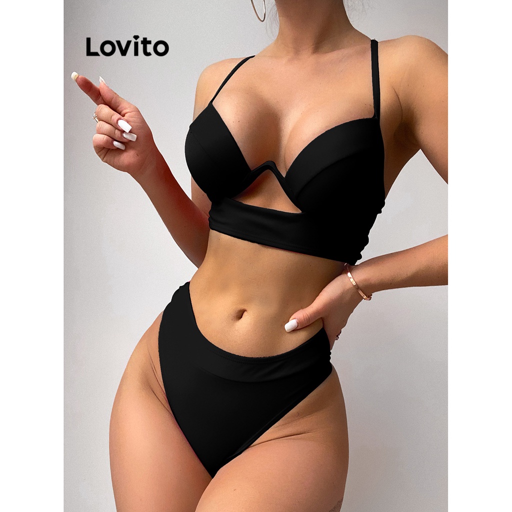 Lovito Conjuntos De Bikini Sexy Con Corte Liso Para Mujer LNL37133  (Verde/Azul/Negro) | Shopee México