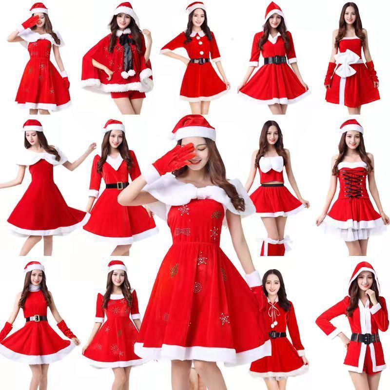 Traje de disfraz de Santa Claus mujer vestido de hombre adulto bar