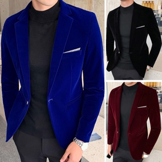 Blazer ajustado para hombre, Chaqueta de traje de terciopelo negro azul  oscuro, abrigo de primavera y