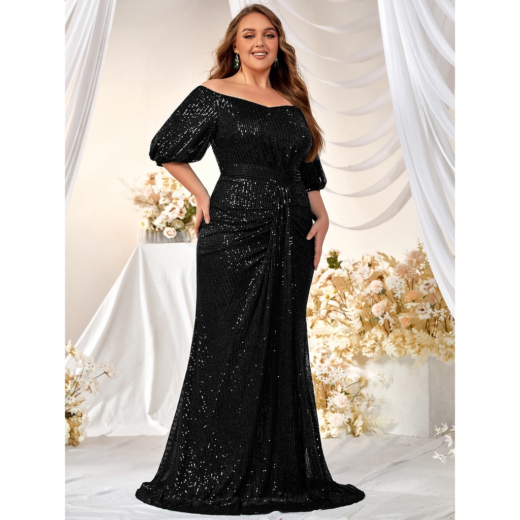 Off Shoulder Vestidos De Noche Larga Sirena Mangas Cortas Fiesta