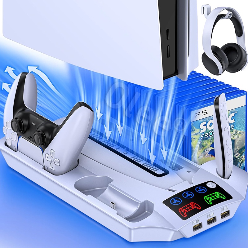 Soporte PS5 con estación de enfriamiento, estación de carga para  controlador PS5 Playstation 5 PS5 Console Edition, accesorios PS5,  ventilador