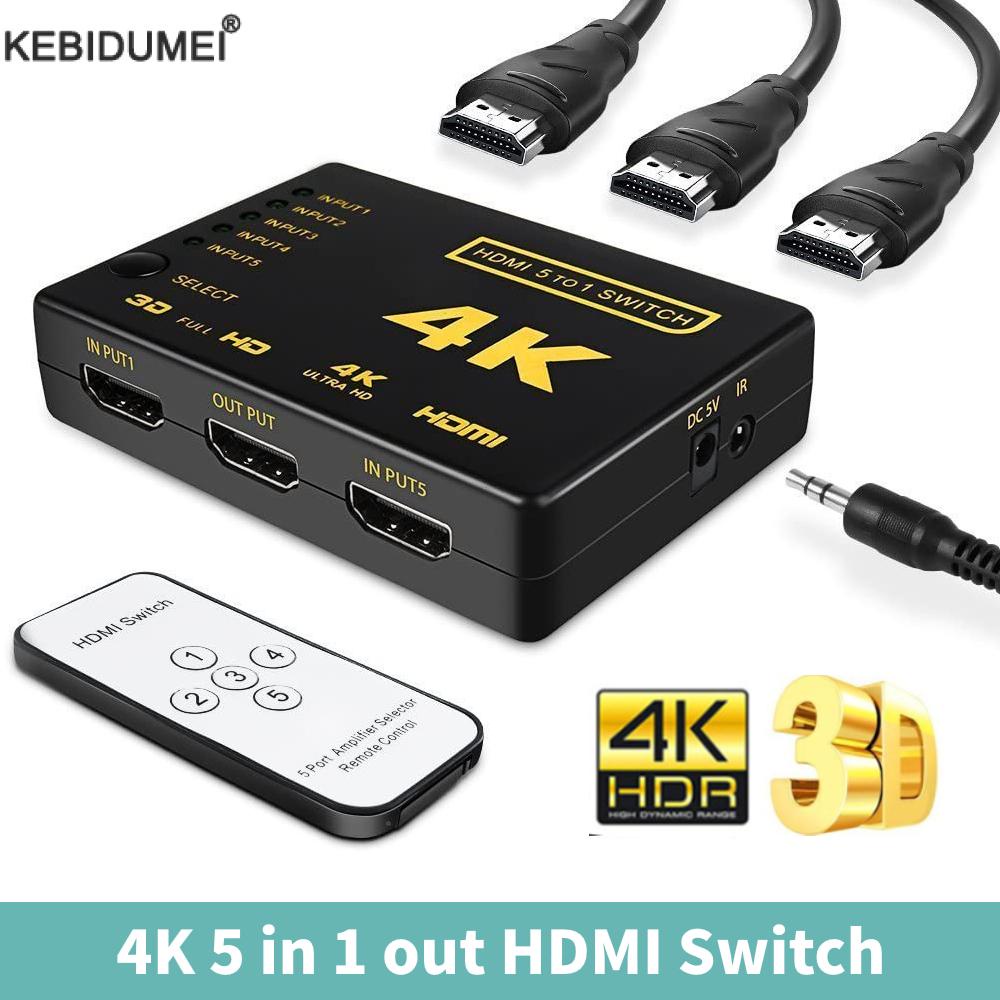 New HDMI Switch 3 In 1 Out, 3 Port HDMI Switcher, HDMI - Foto 3