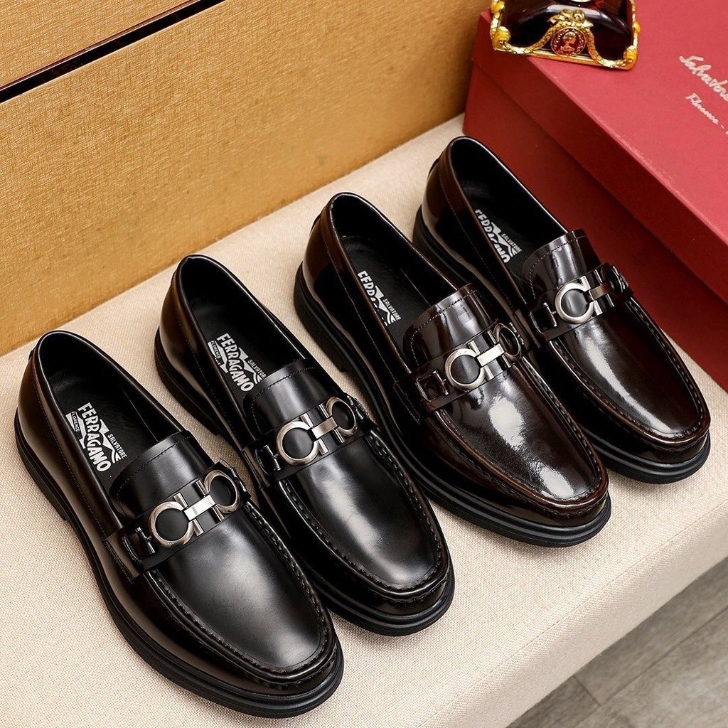 Ferragamo 2024 nuevo negocio britanico moda casual zapatos de cuero formales hombres cuero genuino caballo hebilla mocasines kbj Shopee Mexico