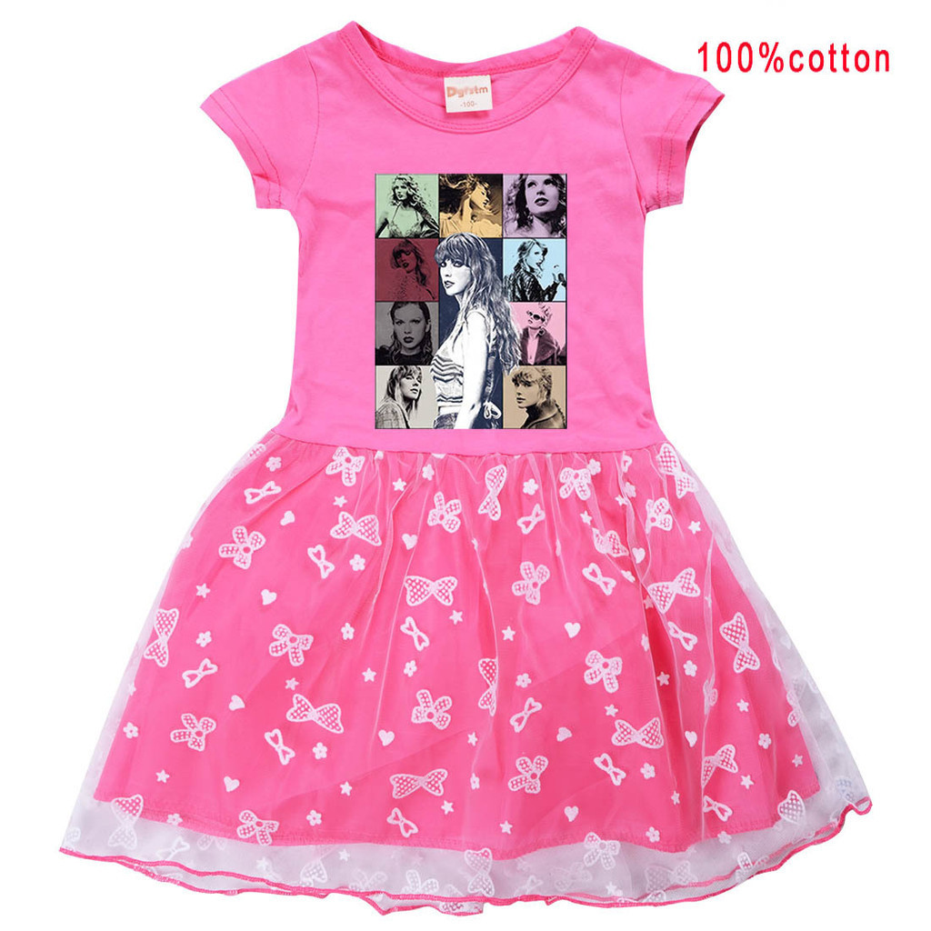 thumbnail image 1 of Taylor Swift Niñas Vestido De Verano De Algodón De Dibujos Animados Lindo Impresión De Manga Corta Tul Dobladillo Los Niños, 1 of 5