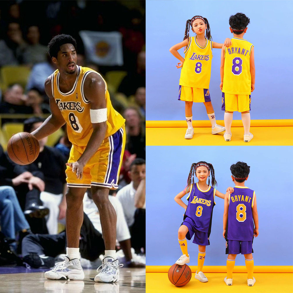 Maglia Lakers Kobe Bryant Per Bambini - Set Con Pantaloncini, Taglie 4-13 Anni, 100% Poliestere - Foto 7