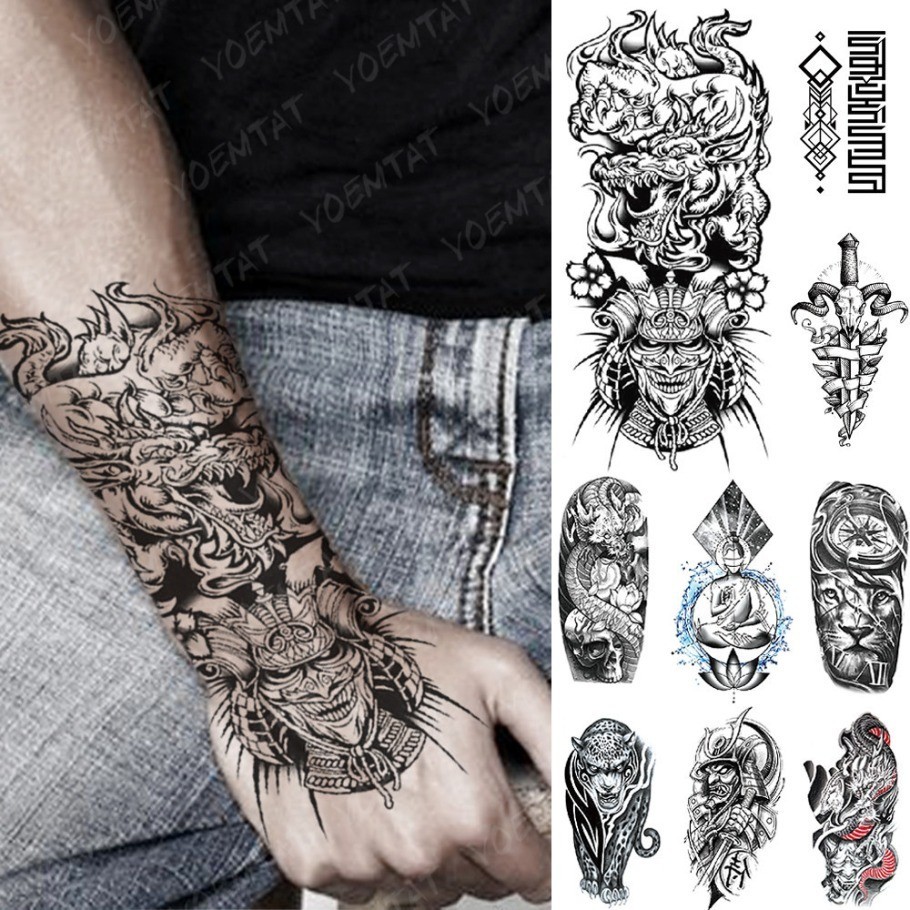 Pegatina De Tatuaje Temporal Impermeable Dragón Samurai Japonés Tatuajes  Flash León Brújula Leopardo Geometría Arte Corporal Brazo Falso Tatoo Marea  | Shopee México